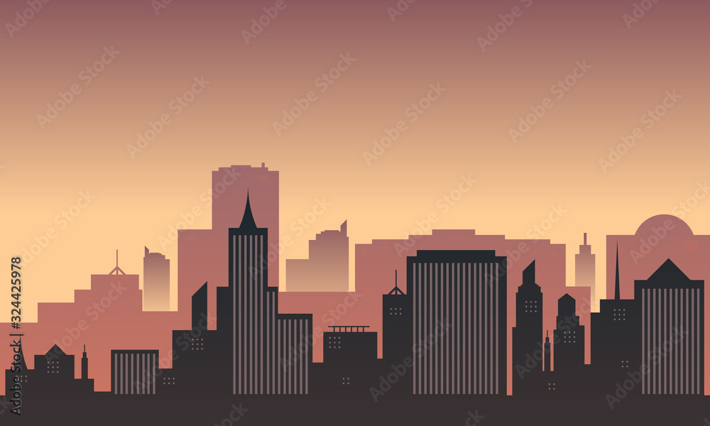 Panorama silhouette of a city in the afternoon