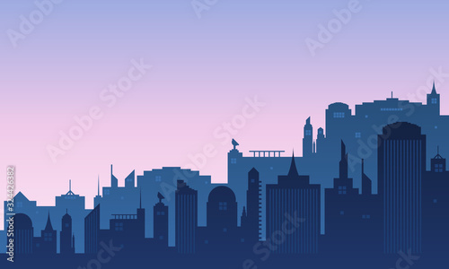 Panorama silhouette of a city in the late afternoon