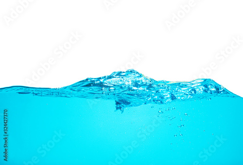 closed up of beautiful curve and nice bubble of drinking water isolated on white background