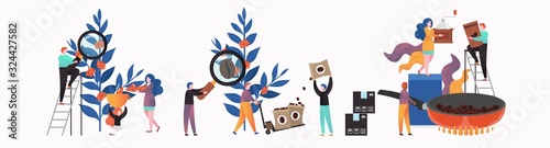 Coffee production vector concept for web banner, website page