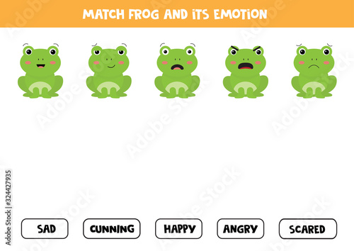 Learning emotions and feeling. Guess the emotions of frogs.