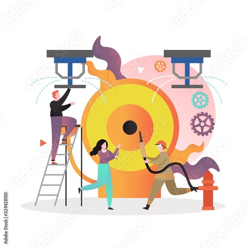 Fire protection services vector concept for web banner, website page