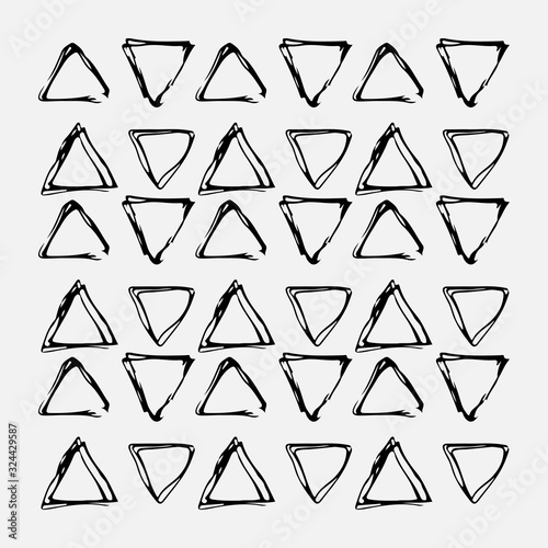 A seamless pattern of triangles, black white. Accidental arrangement of geometric shapes. Abstract vector eps illustration.