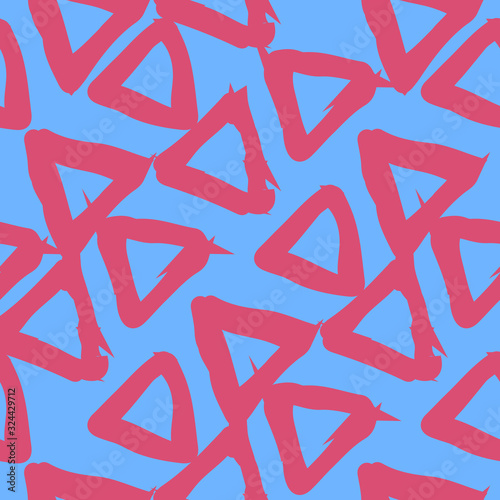 A seamless pattern of triangles, blue and pink colours. Accidental arrangement of geometric shapes. Abstract vector eps illustration.