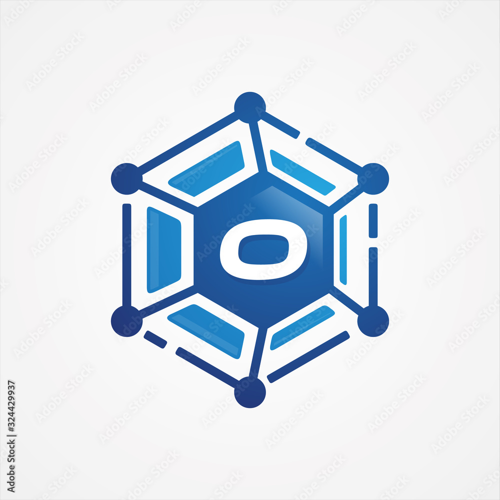 Technology design vector orbit shape hexagon with letter O symbol design minimalist Technology design vector orbit shape hexagon with letter O symbol design minimalist