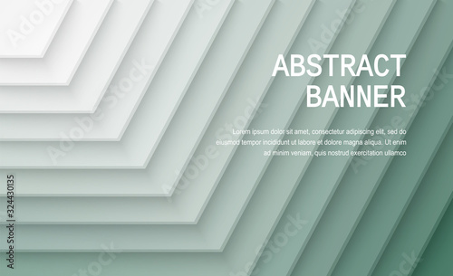 Paper cut background. Abstract realistic paper decoration for design, wavy gradient transition of white to Green layers. 3d Relief. Carving art. Cover layout design template. Vector illustration
