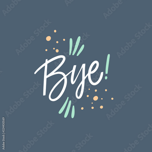 Bye hand drawn lettering. Isolated on blue background. Colorful Vector illustration.