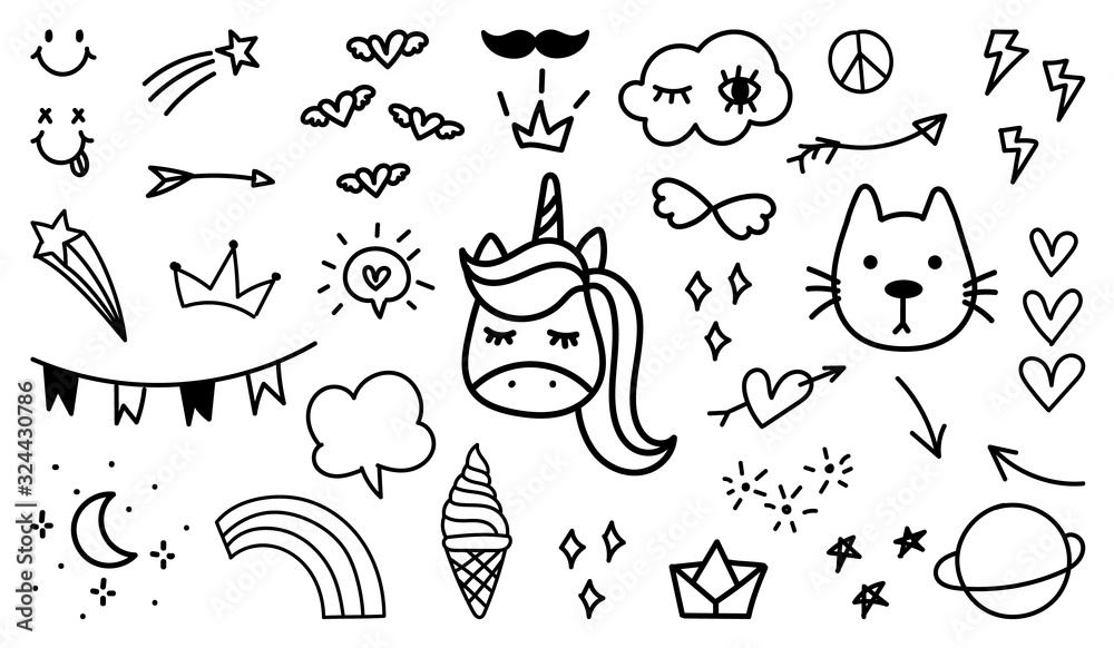 Fototapeta abstract, animal, arrow, art, background, balloon, blog, book, bubble, cartoon, cat, chat, clipart, cloud, comic, creative, design, doodle, doodles, drawing, drawn, element, follow, graphic, hand, hea