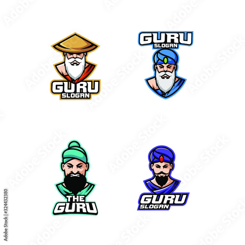 set of guru head logo icon design vector