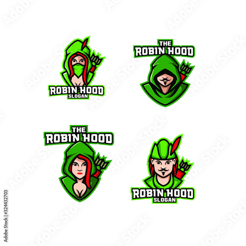 set of robin hood archer logo icon design vector