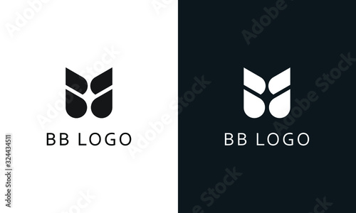 Minimalist abstract line art letter BB logo. This logo icon incorporate with two abstract round triangle in the creative way. photo