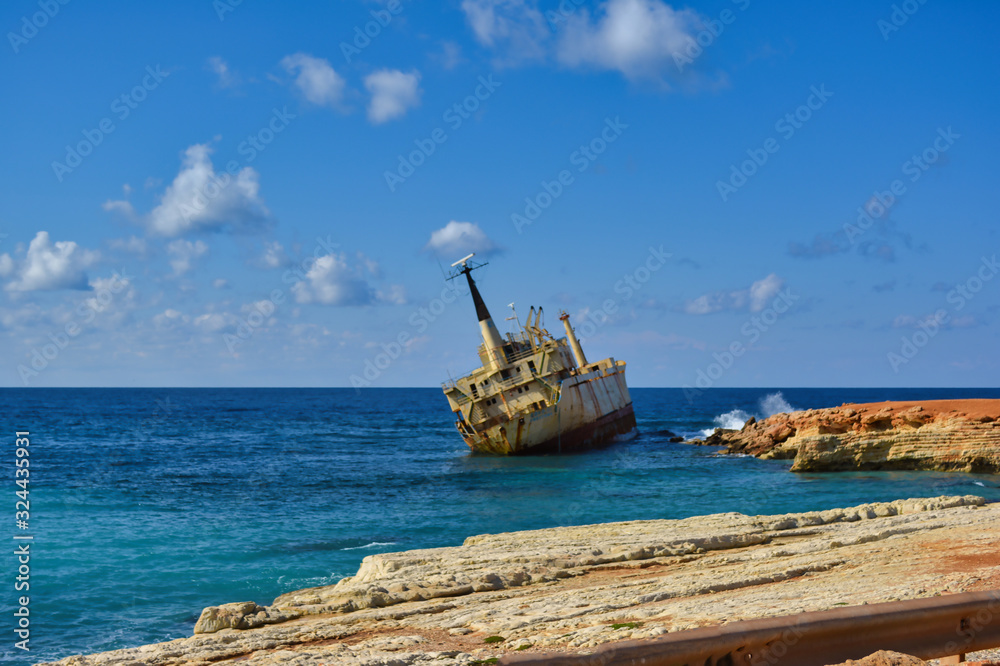 abandoned ship Edro III near the beach of Paphos on a Sunny summer day abandoned ship Edro III near the beach of Paphos on a Sunny summer day