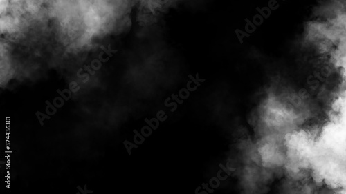 Fog and mist effect on black background. Smoke texture overlays. Design element.