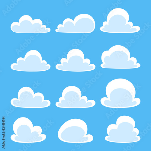 Flat clouds set in the blue sky. Vector Illustration.