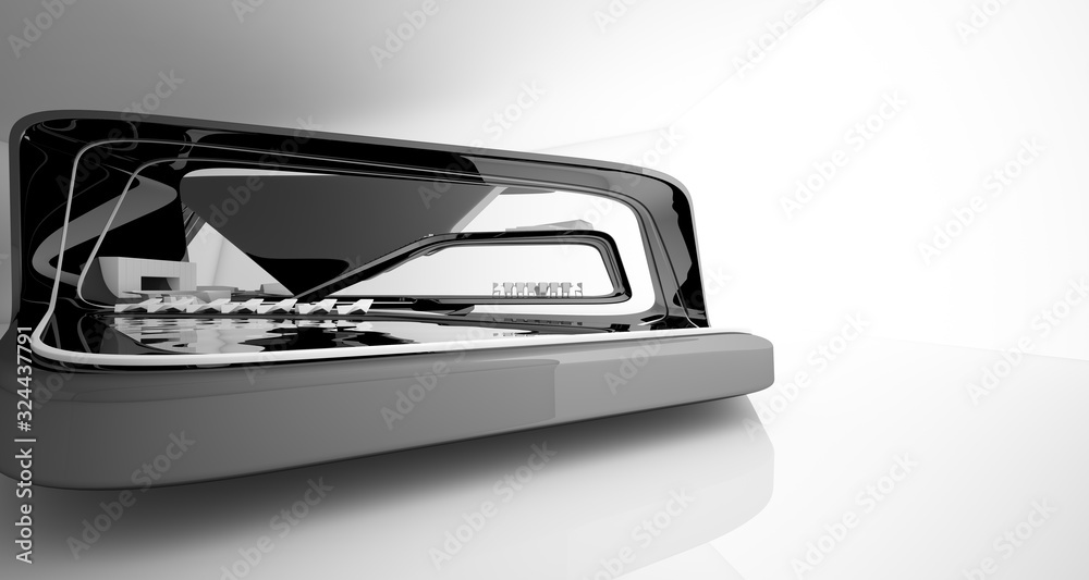 Abstract architectural black and white interior of a modern villa. 3D illustration and rendering. Abstract architectural black and white interior of a modern villa. 3D illustration and rendering.