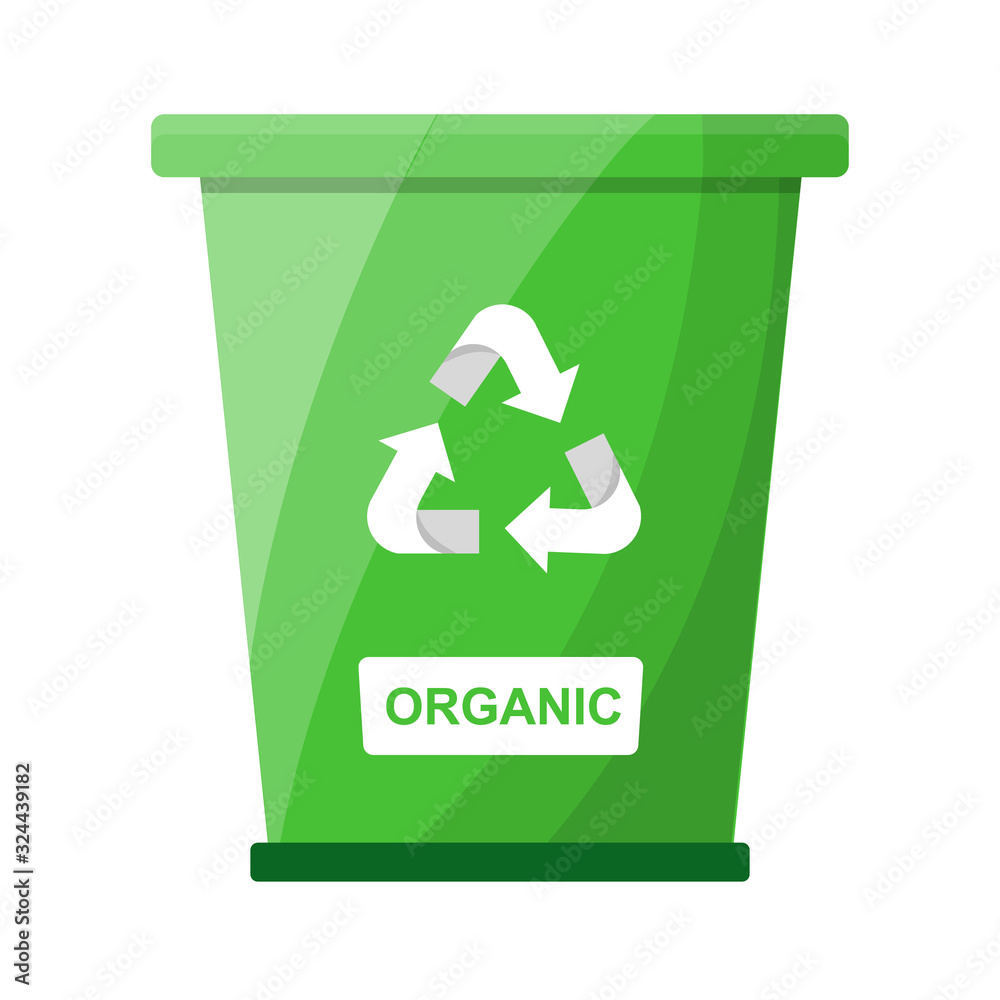 Garbage Waste Sorting Organic Recycle Bin Green Color Flat Vector ...