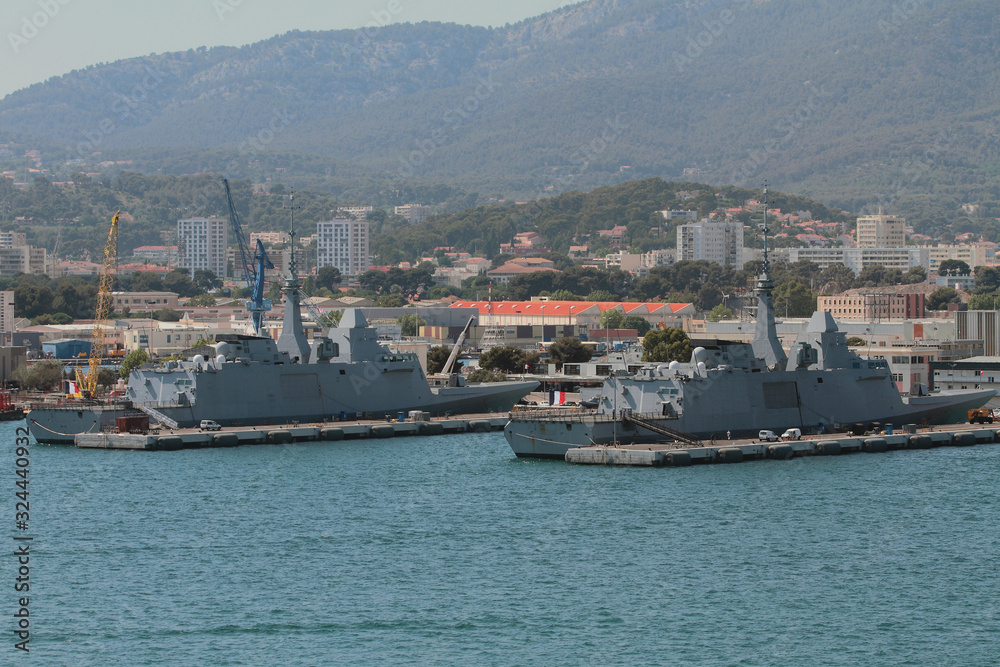 Anti-submarine frigates in port parking. Toulon, France Anti-submarine frigates in port parking. Toulon, France