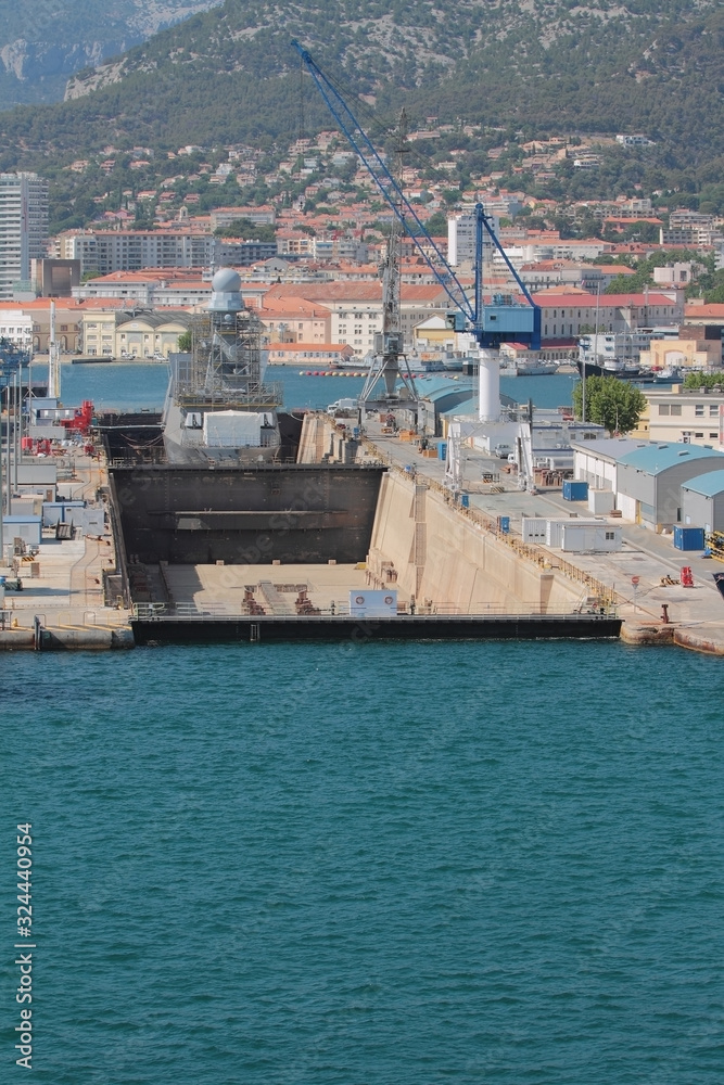 Dry dock in sea port. Toulon, France