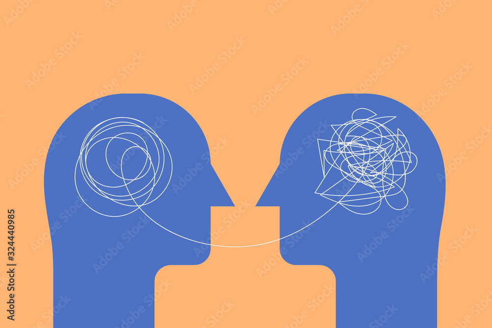 two human heads silhouette with brain mental health concept, therapist ...