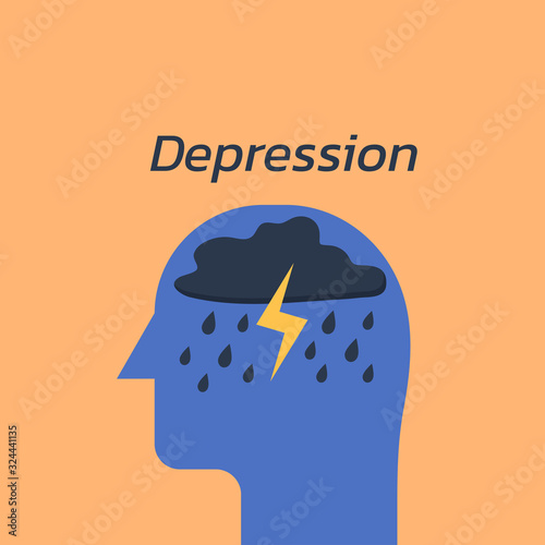concept of mental health depression with human head silhouette, illness, psychological. sign symbol icon vector flat illustration 