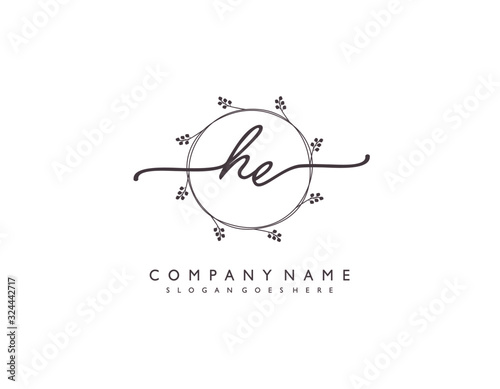 letter HE EH minimalist feminine handwriting logo. vector design of wedding invitation badges, fashion, beauty,