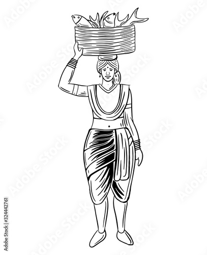 mumbai fisher woman hand drawn vector