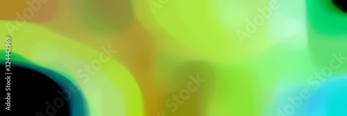blurred bokeh horizontal background with yellow green, black and aqua marine colors and space for text