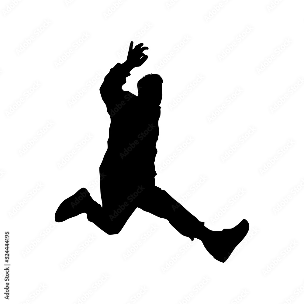 black silhouette of a dancing man on white background. A male street dance hip hop dancer. Vector isolated man for logo, sticker, logotype, icon, banner, poster. Illustration for dance studio