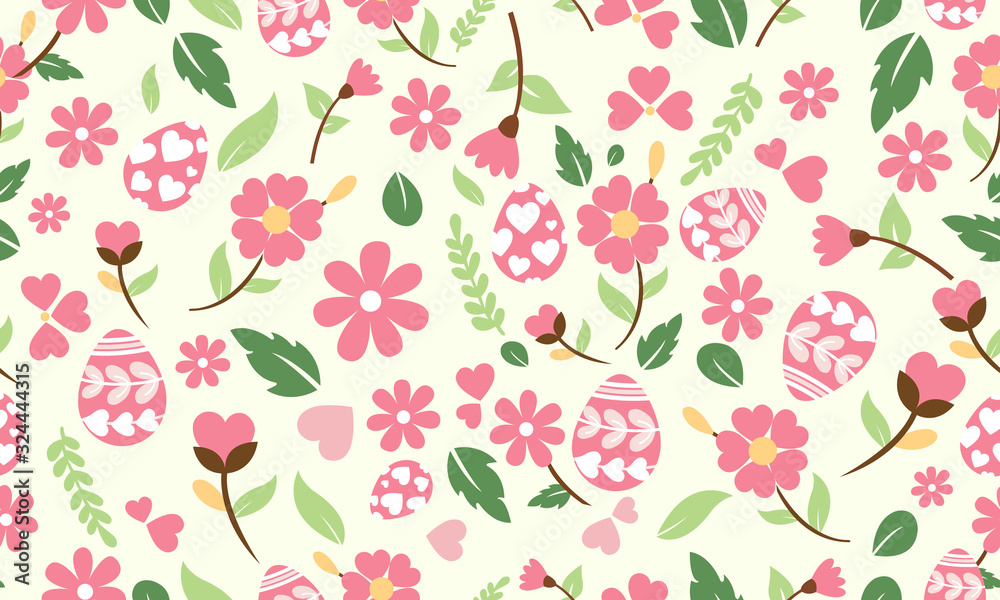 Cute Easter egg pattern background, with unique of egg and floral design.
