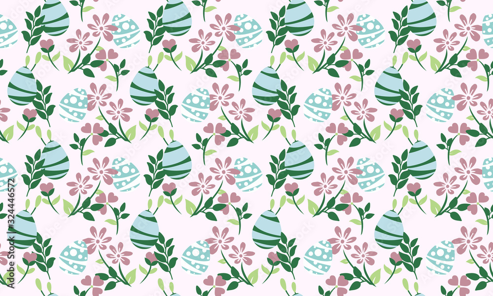 Beautiful Easter egg pattern background, with seamless of leaf and flower design.