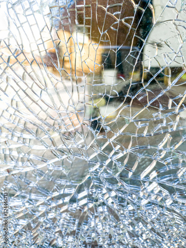 Macro image of glass shattered and broken in small pieces