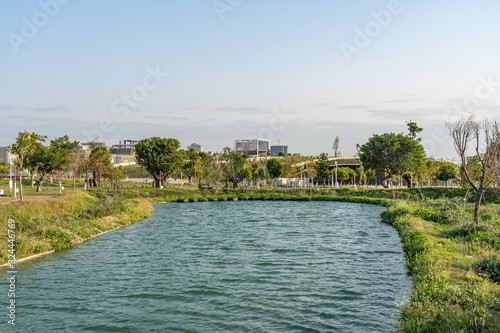 Taichung Central Park at the Shuinan Economic and Trade Area in blue sky sunny day. Former Shuinan Airport, lot of green space in here, the second largest park in Taiwan. Xitun District, Taichung City photo