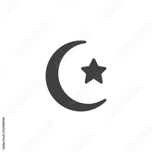 Crescent moon with star vector icon. filled flat sign for mobile concept and web design. Islamic moon and star glyph icon. Symbol  logo illustration. Vector graphics