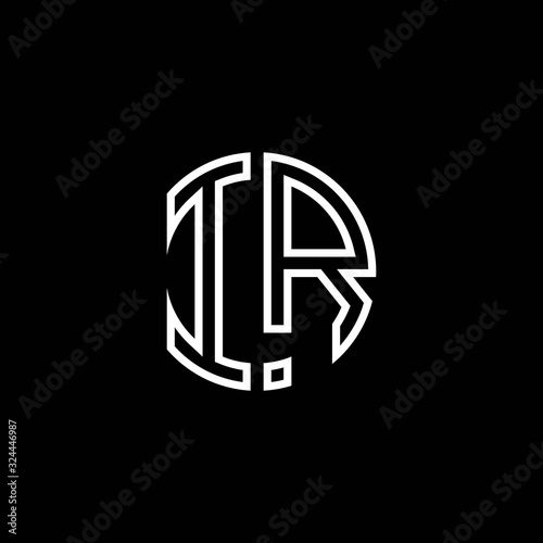 IR monogram logo circle ribbon style outline design template