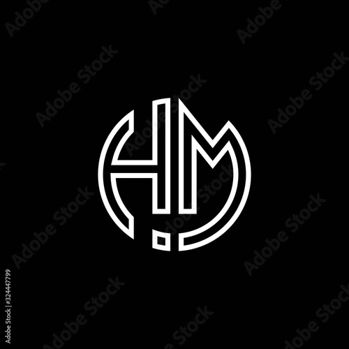 HM monogram logo circle ribbon style outline design template