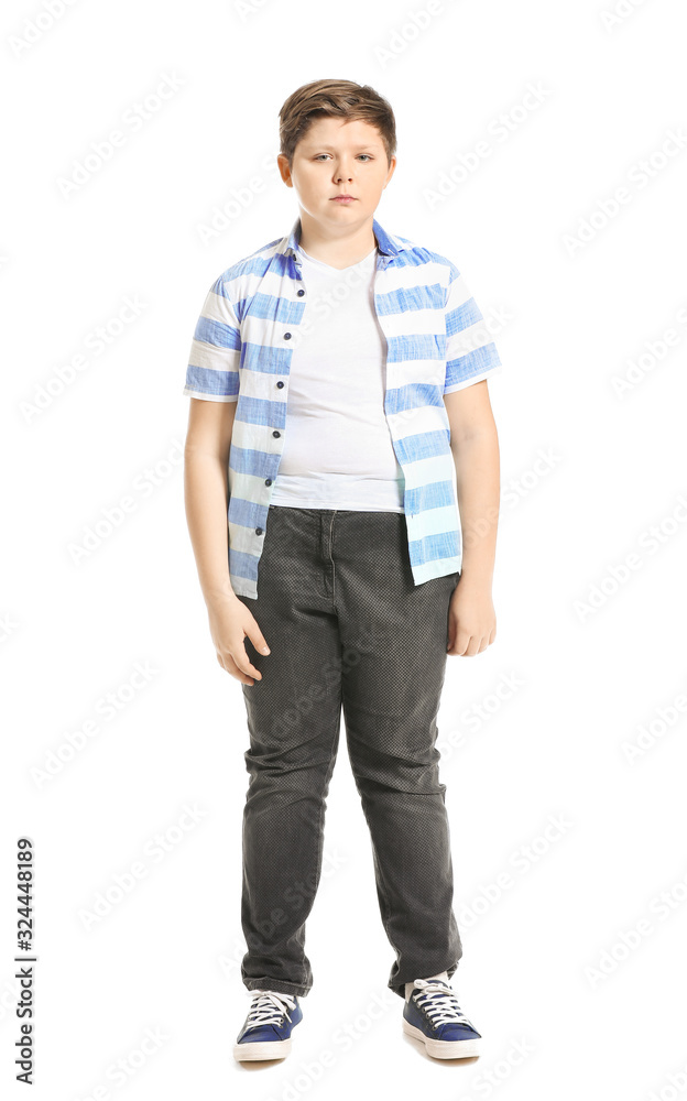 Overweight boy on white background Overweight boy on white background