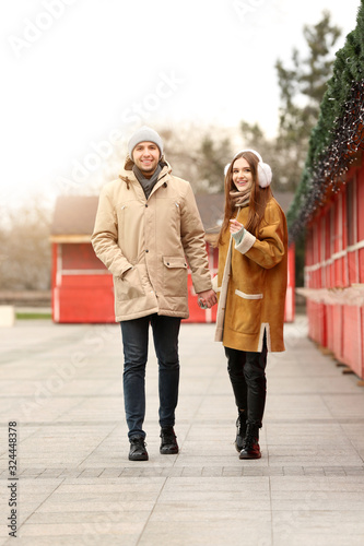 Wallpaper Mural Portrait of happy young couple walking outdoors Torontodigital.ca