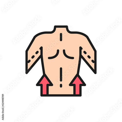 Hand liposuction, plastic surgery flat color line icon.