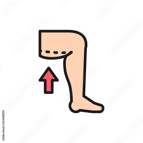 Hip liposuction, thigh plastic surgery flat color line icon.