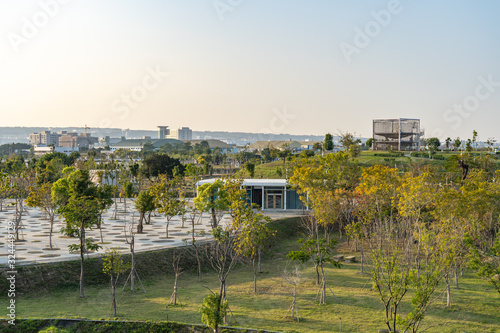 Taichung Central Park at the Shuinan Economic and Trade Area in blue sky sunny day. Former Shuinan Airport, lot of green space in here, the second largest park in Taiwan. Xitun District, Taichung City photo