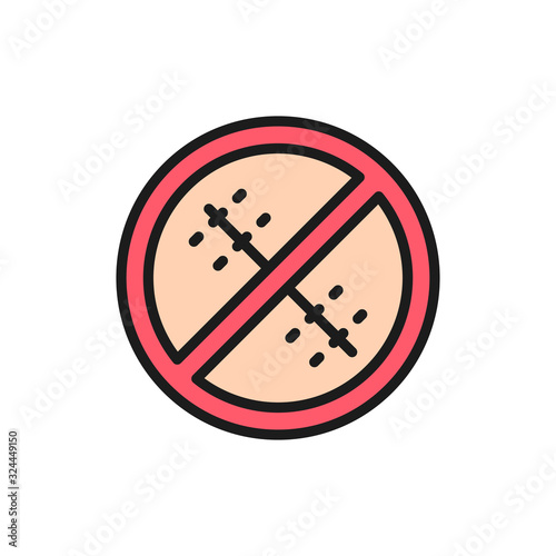 Forbidden sign with a medical seam, without surgical sutures color line icon.