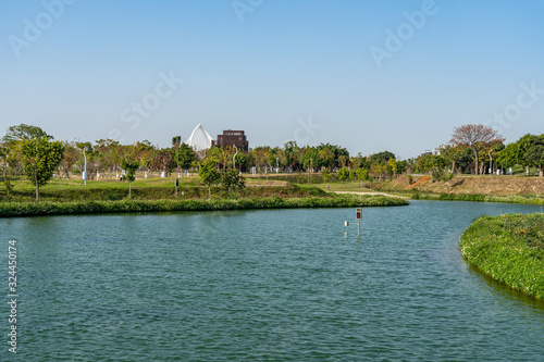 Taichung Central Park at the Shuinan Economic and Trade Area in blue sky sunny day. Former Shuinan Airport, lot of green space in here, the second largest park in Taiwan. Xitun District, Taichung City photo