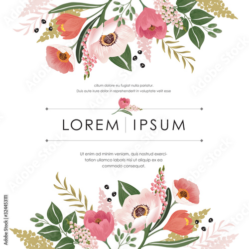 Vector illustration of a beatiful floral frame in spring for Wedding, anniversary, birthday and party. Design for banner, poster, card, invitation and scrapbook 