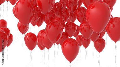 Background of red balloons isolated on white. 3D render.v02 photo