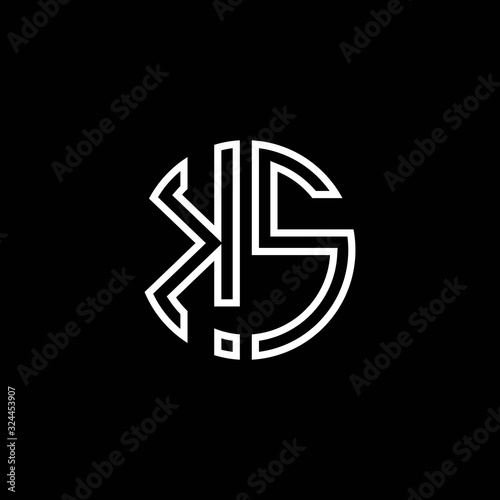 KS monogram logo circle ribbon style outline design template