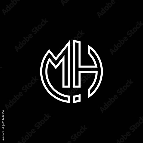 MH monogram logo circle ribbon style outline design template