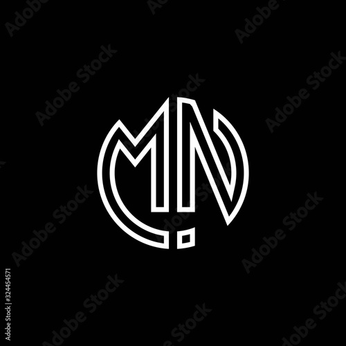 MN monogram logo circle ribbon style outline design template