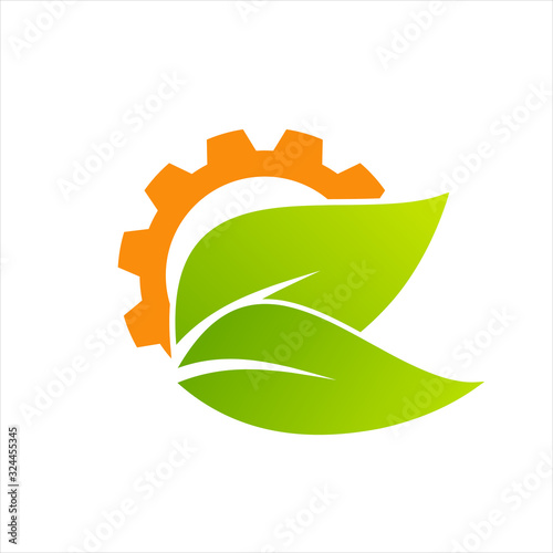 Green leaf and gear technology concept design template