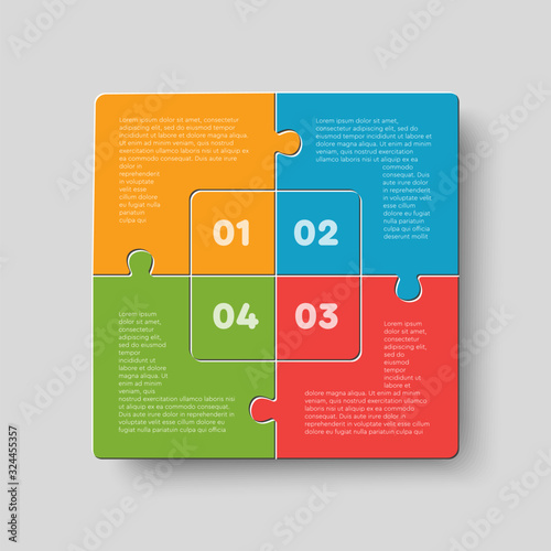 Four jigsaw puzzle square diagram info graphic