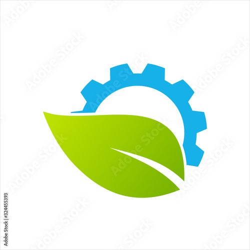 Green leaf and gear technology concept design template